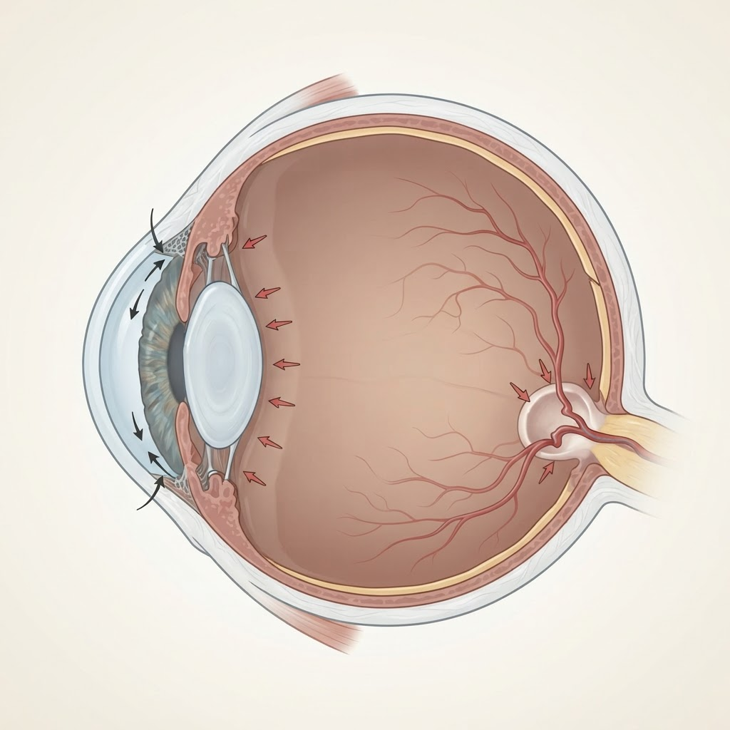 Illustration of glaucoma affecting the optic nerve